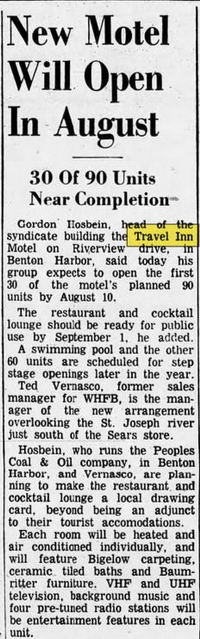 Travel Inn (Hills Travel Inn, New Harbor Condominiums) - Jul 1961 Opening Announcement